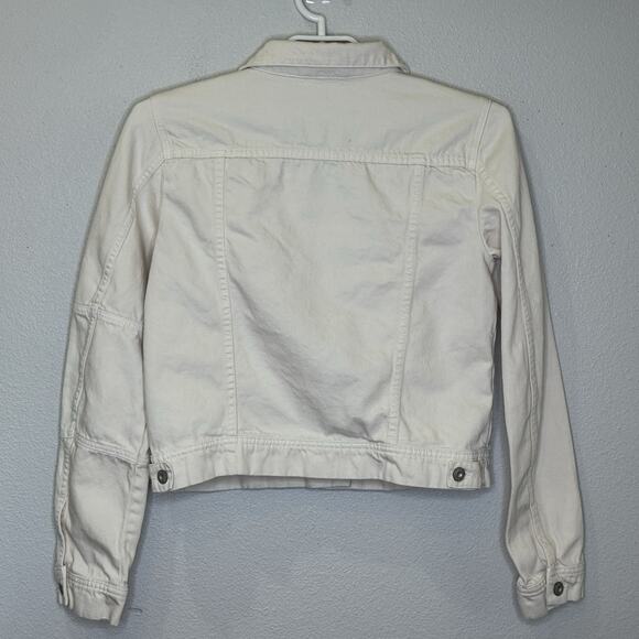 Free People Jean Jacket Size Medium Off‎ White Denim Button Front Long Sleeve - Picture 5 of 8